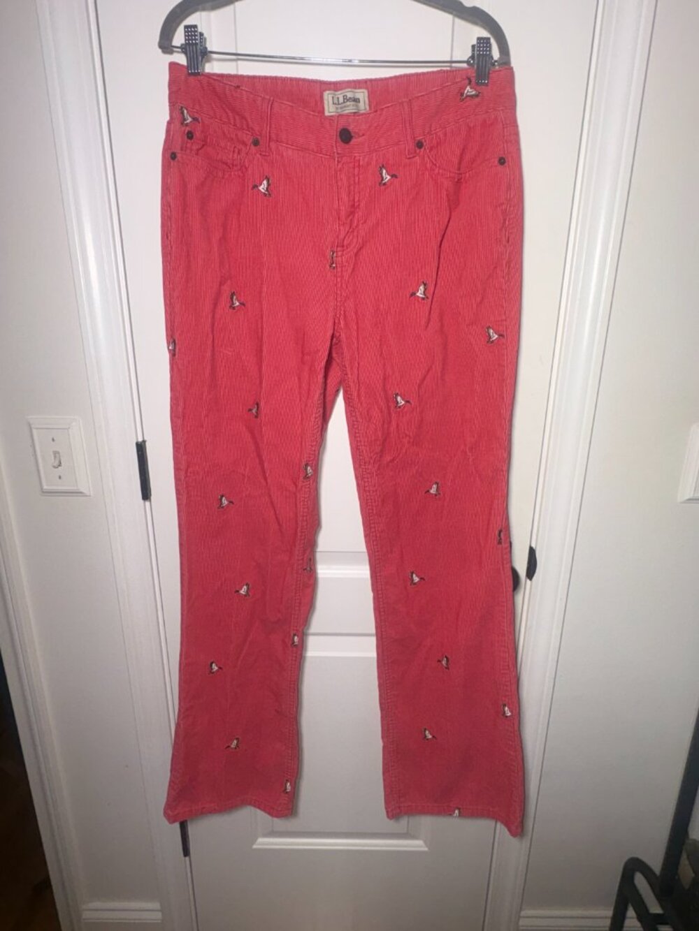 Women's VINTAGE L.L. Bean Mallard Duck Embroidered Corduroy Pant Salmon size 12T - Picture 6 of 16